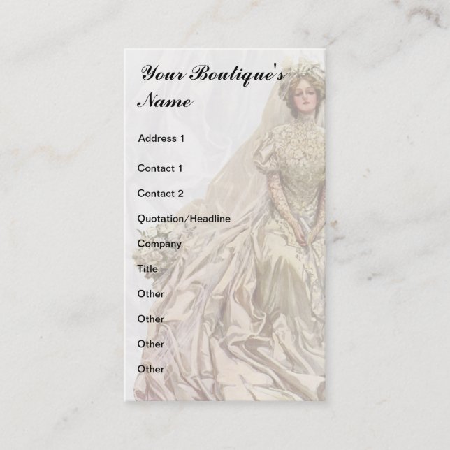 Tarjeta De Visita Boutique nupcial, vestido de boda, costurera (Anverso)