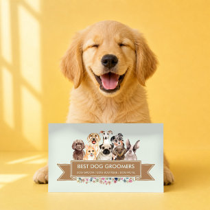Tarjeta De Visita Boutique Perro Verde Marca de Mascotas Acuarela Li