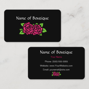 Tarjeta De Visita Boutique Rosa y Negro con Rosas
