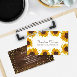 Tarjeta De Visita Boutique Rustic Sunflowers Gold Dots