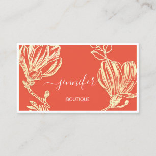 Tarjeta De Visita Boutique Shop Coral Gold Flowers Fraude con logoti