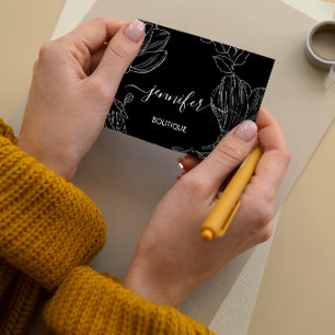Tarjeta De Visita Boutique Shop Flores blancas negras logotipo de có