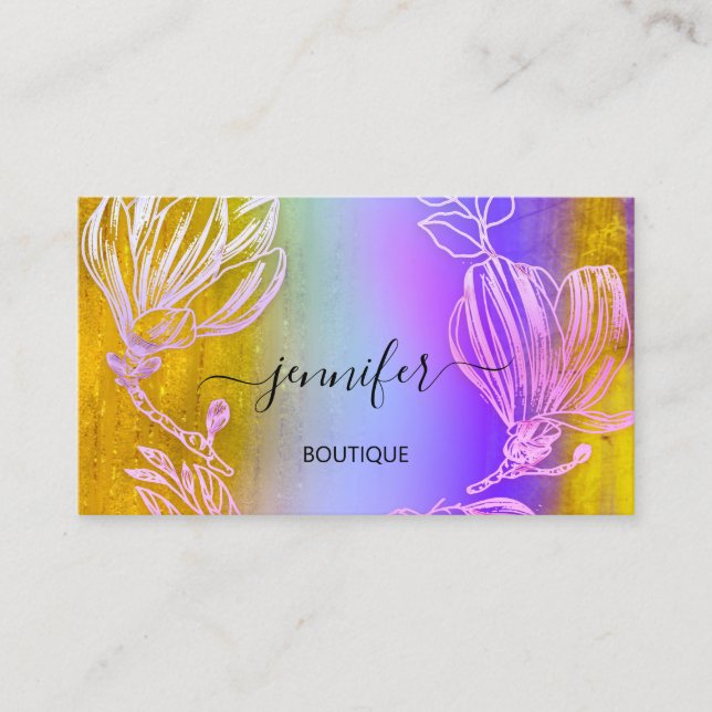 Tarjeta De Visita Boutique Shop Purple Gold Flower QR Code (Anverso)