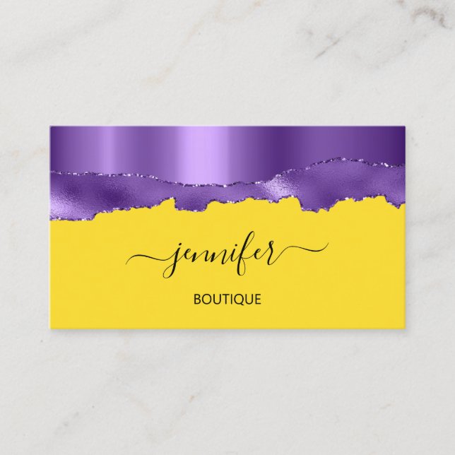 Tarjeta De Visita Boutique Shop Yellow Purple Wave QR Code (Anverso)