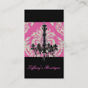 Tarjeta De Visita Boutique Vintage Pink Damask Chandelier