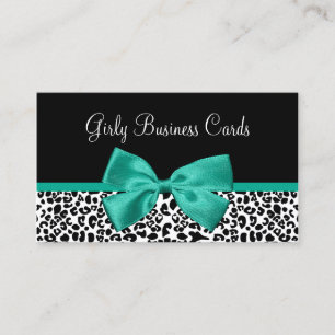 Tarjeta De Visita Bow Boutique Leopardo Verde Teal