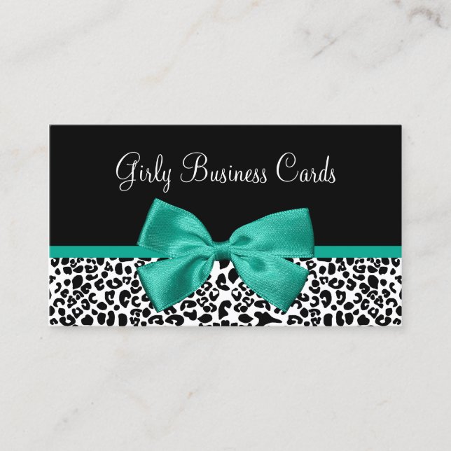 Tarjeta De Visita Bow Boutique Leopardo Verde Teal (Anverso)