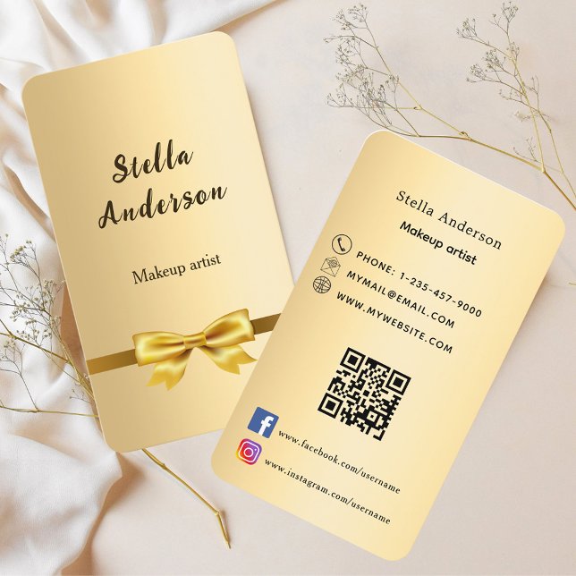 Tarjeta De Visita Bow gold Qr code medios sociales (Subido por el creador)