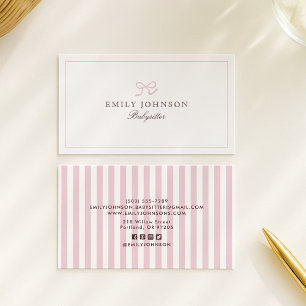 Tarjeta De Visita Bow y Stripes rosados, iconos de los medios social