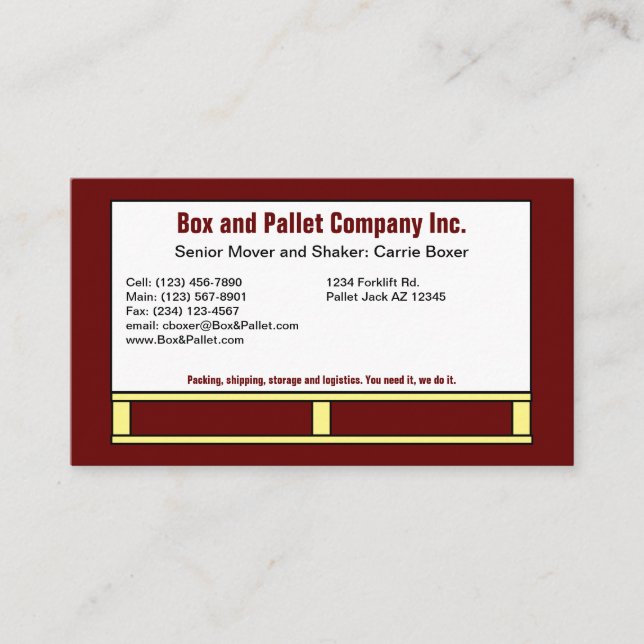 Tarjeta De Visita Box on Pallet, Blue Business Card (Anverso)