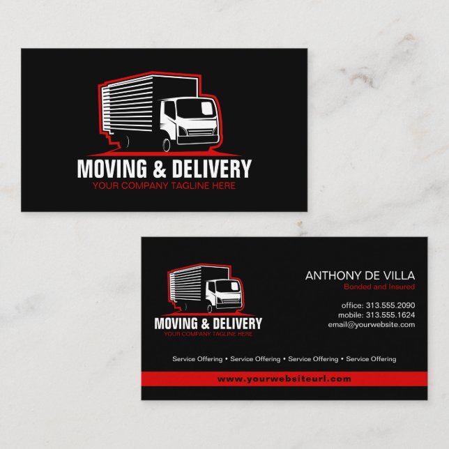 Tarjeta De Visita Box Trucos Moving & Hauling Service Company Buses (Anverso / Reverso)
