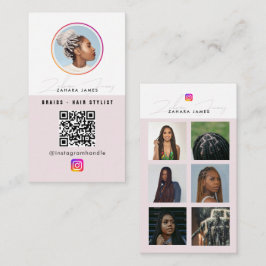Tarjeta De Visita Braid Hair 6 Photo Feed Grid Social Media QR Code