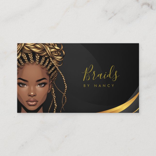 Tarjeta De Visita Braids Black And Gold Business Card (Anverso)