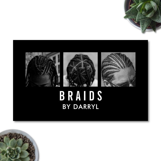 Tarjeta De Visita Braids Braider Braider Photo Afro Hair Stylist (Modern photo braids business card)