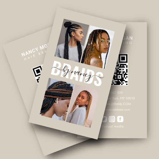 Tarjeta De Visita Braids Calligraphy Script Photo Collage Beige  (Subido por el creador)