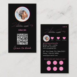 Tarjeta De Visita Braids Hair Discount Loyalty QR Code Black Pink