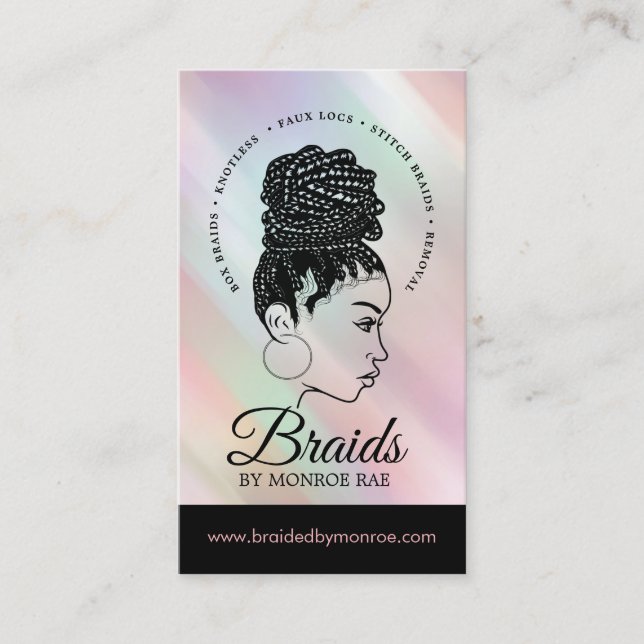 Tarjeta De Visita Braids Hair Stylist Braider Beauticier Salon Busin (Anverso)