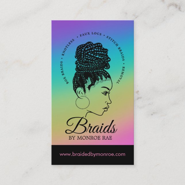 Tarjeta De Visita Braids Hair Stylist Braider Beauticier Salon Busin (Anverso)