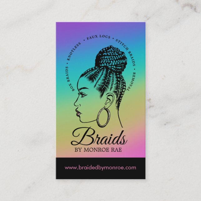 Tarjeta De Visita Braids Hair Stylist Braider Beauticier Salon Busin (Anverso)