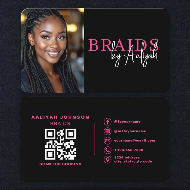 Tarjeta De Visita Braids Hair Stylist Photo QR Code (Subido por el creador)