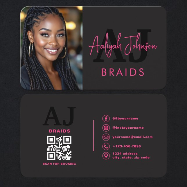 Tarjeta De Visita Braids Stylist Branding Photo QR Code (Subido por el creador)