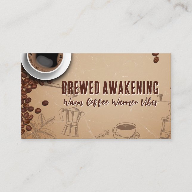 Tarjeta De Visita Brewed Coffee Cup Retro Illustrations (Anverso)