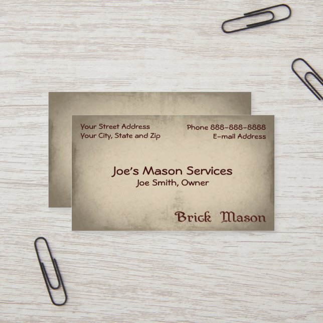 Tarjeta De Visita Brick Mason Masonry Business Card (Anverso/Reverso In Situ)