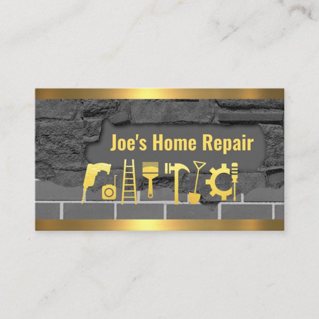 Tarjeta De Visita Brickwork Masonry In Gold Border (Anverso)