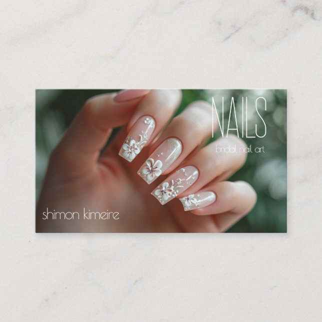 Tarjeta De Visita Bridal Floral Nail Art Manicuria Lealtad (Anverso)