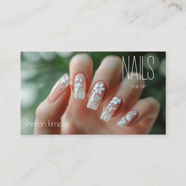 Tarjeta De Visita Bridal Floral Nail Art Manicuria Lealtad (Anverso)