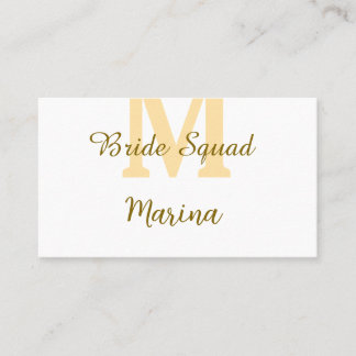 Tarjeta De Visita Bride squad monogram golden bridal shower simple