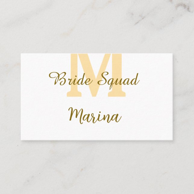 Tarjeta De Visita Bride squad monogram golden bridal shower simple  (Anverso)