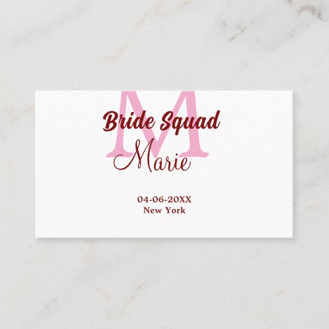 Tarjeta De Visita Brides squad agregar nombre monograma dama de hono (Anverso)