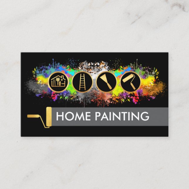 Tarjeta De Visita Bright Paint Splatters Painter Service (Anverso)