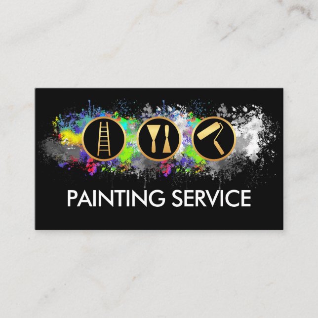 Tarjeta De Visita Bright Paint Splatters Painter Service (Anverso)