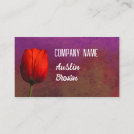Tarjeta De Visita  bright red tulip flower art on purple and rust