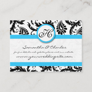 Tarjeta De Visita Brillante Aqua Trim sin puntos de Damask blanco y 