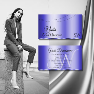 Tarjeta De Visita Brillante azul glamoroso con las iniciales moderna