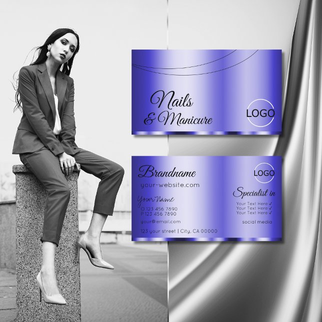 Tarjeta De Visita Brillante azul glamoroso con logotipo moderno (Subido por el creador)
