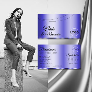 Tarjeta De Visita Brillante azul glamoroso con logotipo moderno