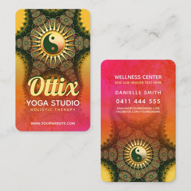 Tarjeta De Visita Brillante Energía Verde Mandala Equilibrio Yoga Nu (Anverso / Reverso)