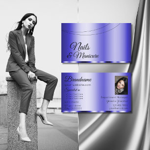 Tarjeta De Visita Brillante Glamour azul con foto moderna