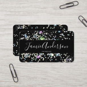 Tarjeta De Visita Brillante Glitter Holográfico Elegante Negro Belle