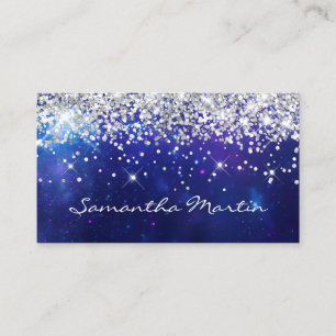 Tarjeta De Visita Brillante Glitter Plateado Aqua Azul Celestial