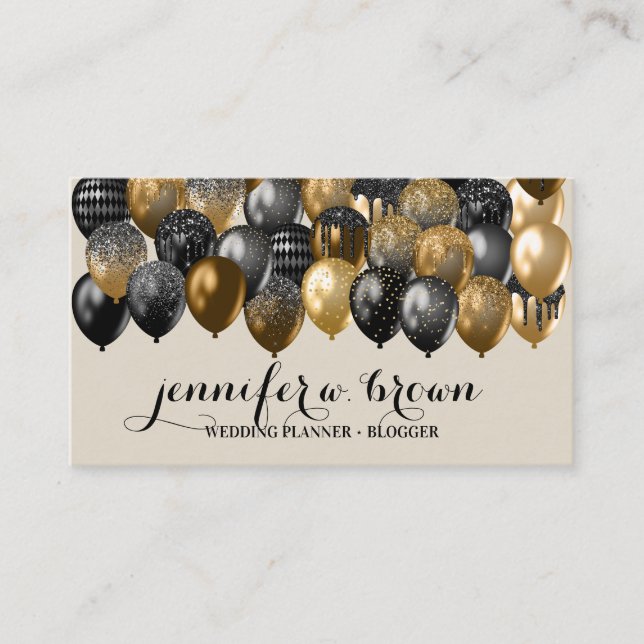 Tarjeta De Visita Brillantes globos negros de bronce con fondo beige (Anverso)