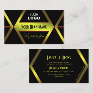 Tarjeta De Visita Brillo Amarillo Geométrico Negro con Logo llamativ