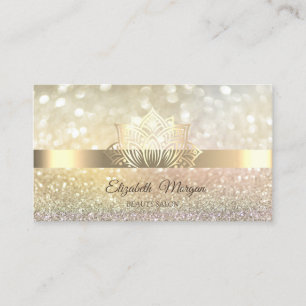 Tarjeta De Visita  Brillo Bokeh Dorado,Flor de Loto Dorada Yoga 