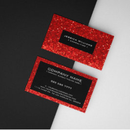 Tarjeta De Visita Brillo Bokeh Rojo y Destellos con Acentos Negros