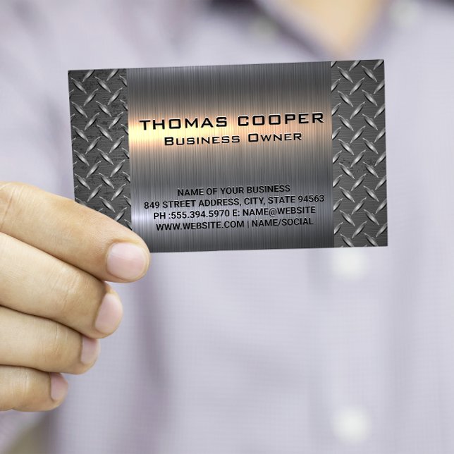 Tarjeta De Visita Brillo cepillado metálico | Patrón de diamante pla (Subido por el creador)
