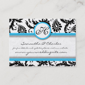 Tarjeta De Visita Brillo de Damask blanco y negro Aqua con trío elev